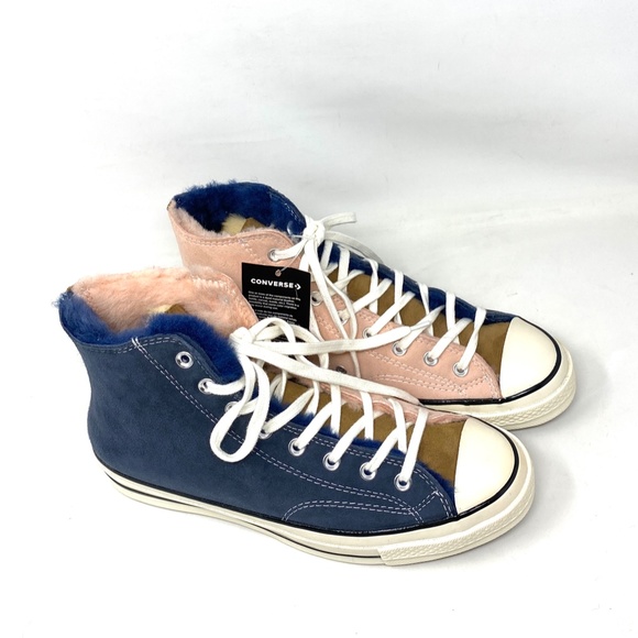 Converse Chuck 70 Shoes High Top Suede Fur Navy Pink Men’s Size Sneakers 166319C - Picture 4 of 10